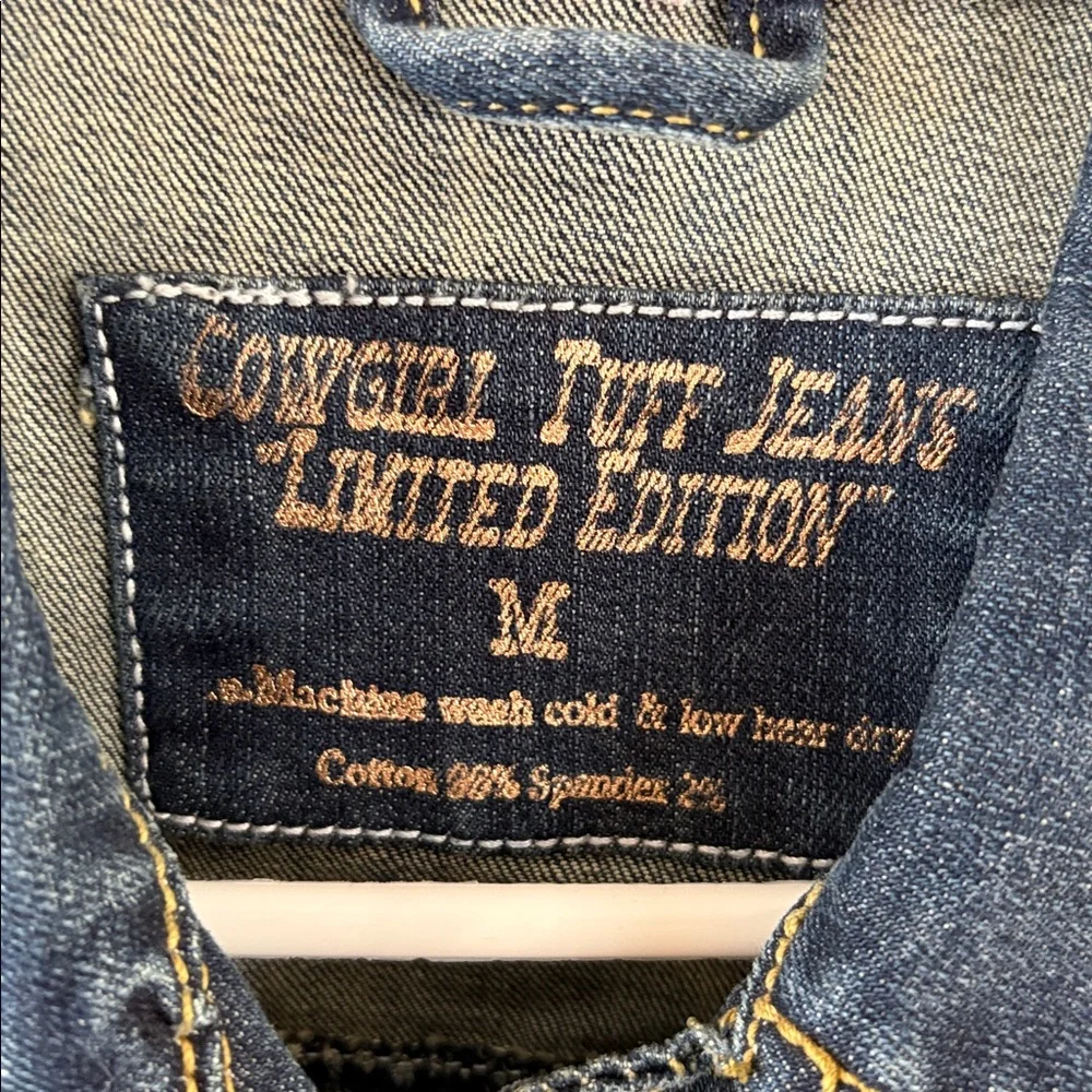 Cowgirl Tuff Limited Edition medium wash distressed denim vest Size Medium - Picture 6 of 8